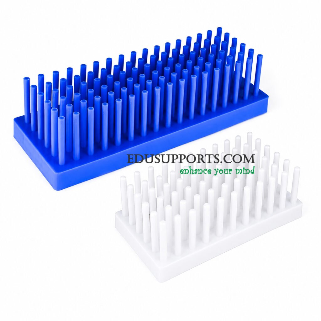 PP drying rack 66 and 102 posts white blue for test tubes and glass slides upright inverted