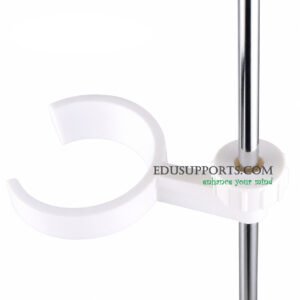 Separatory funnel holder in use supporting separating funnel for liquid-liquid extraction