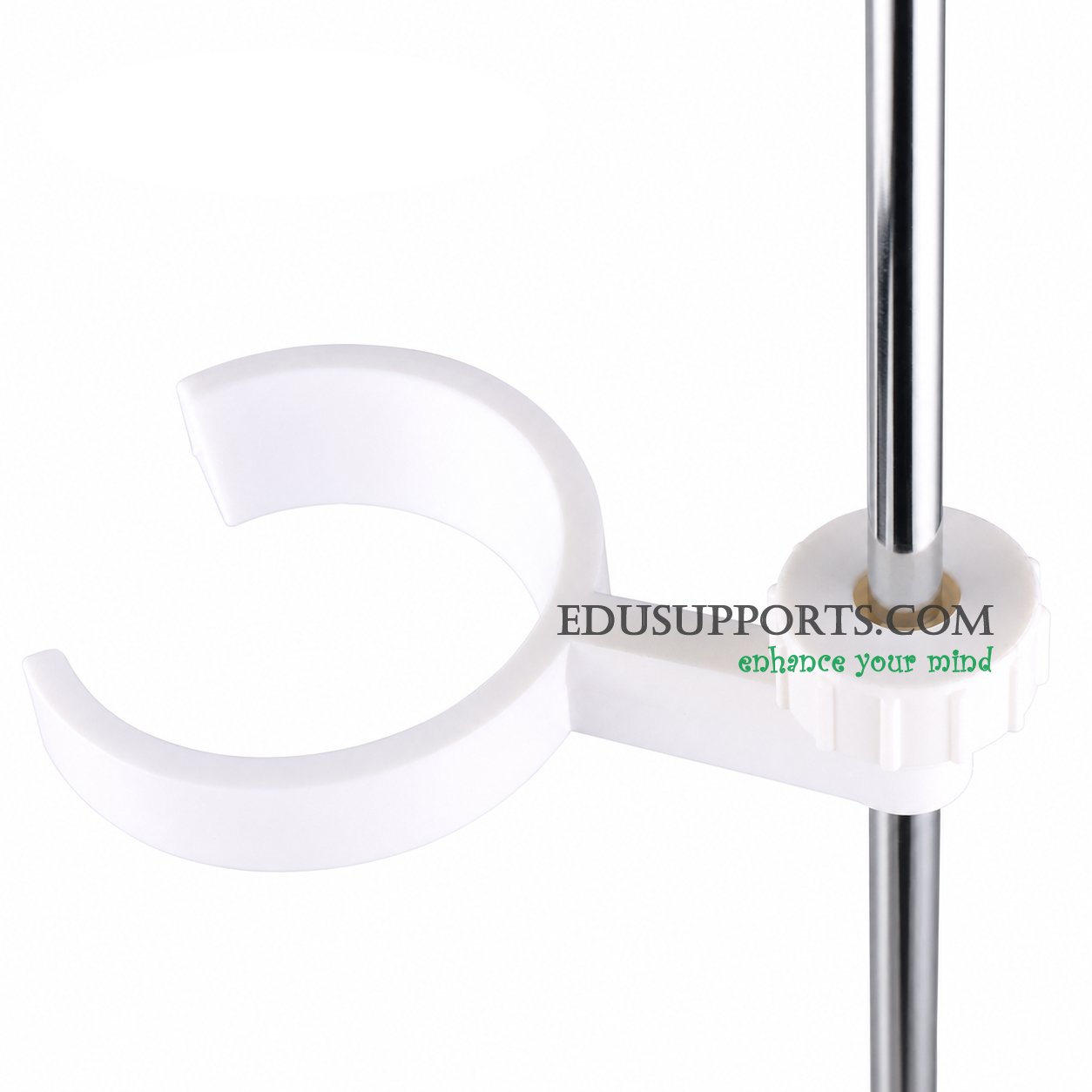 Separatory funnel holder in use supporting separating funnel for liquid-liquid extraction