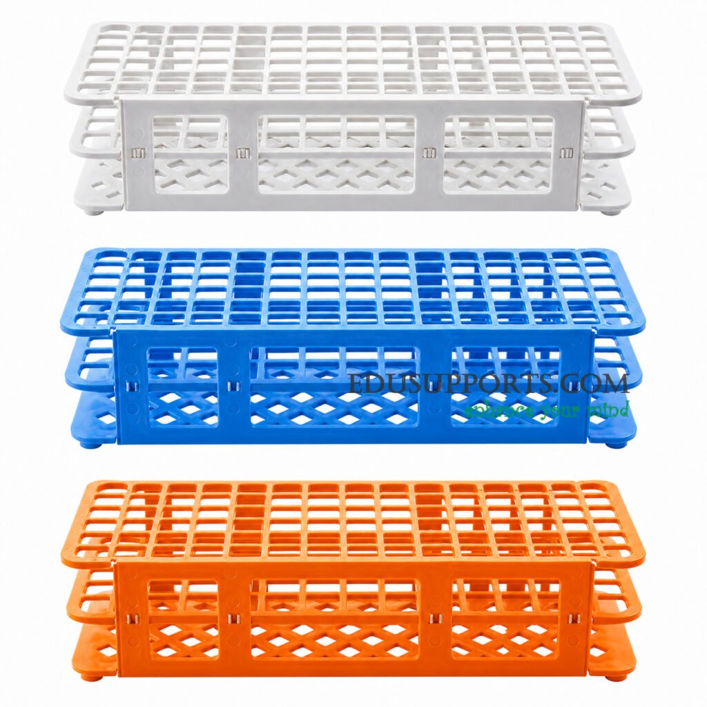 Snap-together test tube rack 4 sizes 13mm 16mm 17mm 29mm 3 colors orange blue white detachable stackable PP