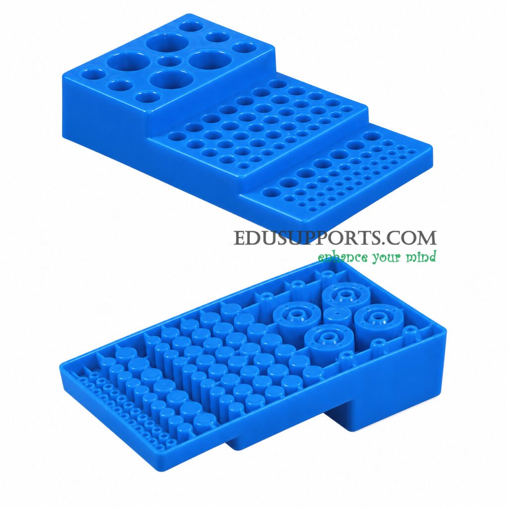 Stepped centrifuge tube rack 92 holes 7 sizes blue PP plastic 220x130x45 for laboratory