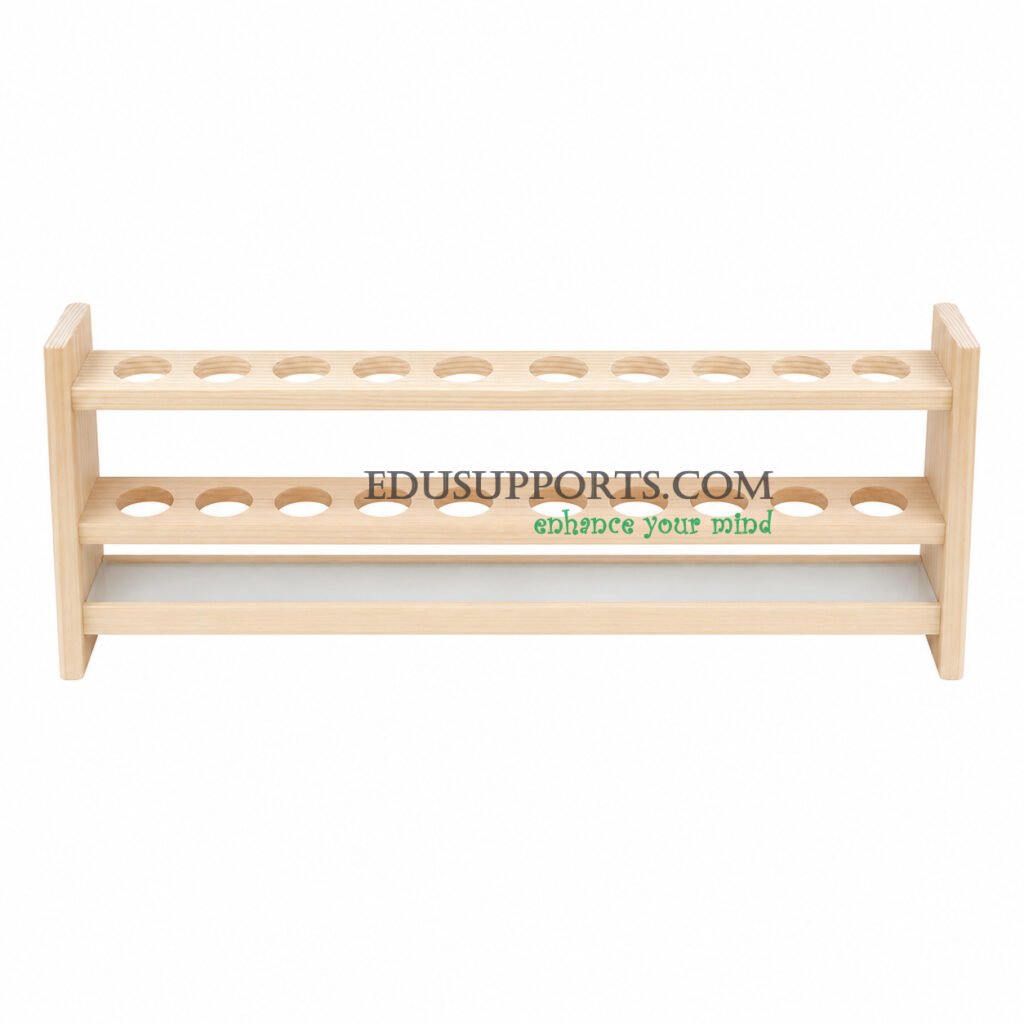 Wooden Nessler tube rack 100ml 12 holes double layer 32mm diameter reflective base