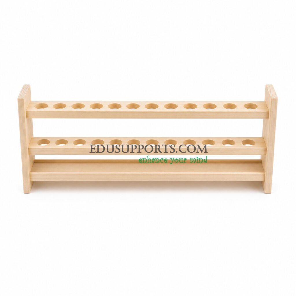 Wooden Nessler tube rack 50ml 12 holes double layer 27mm diameter reflective base