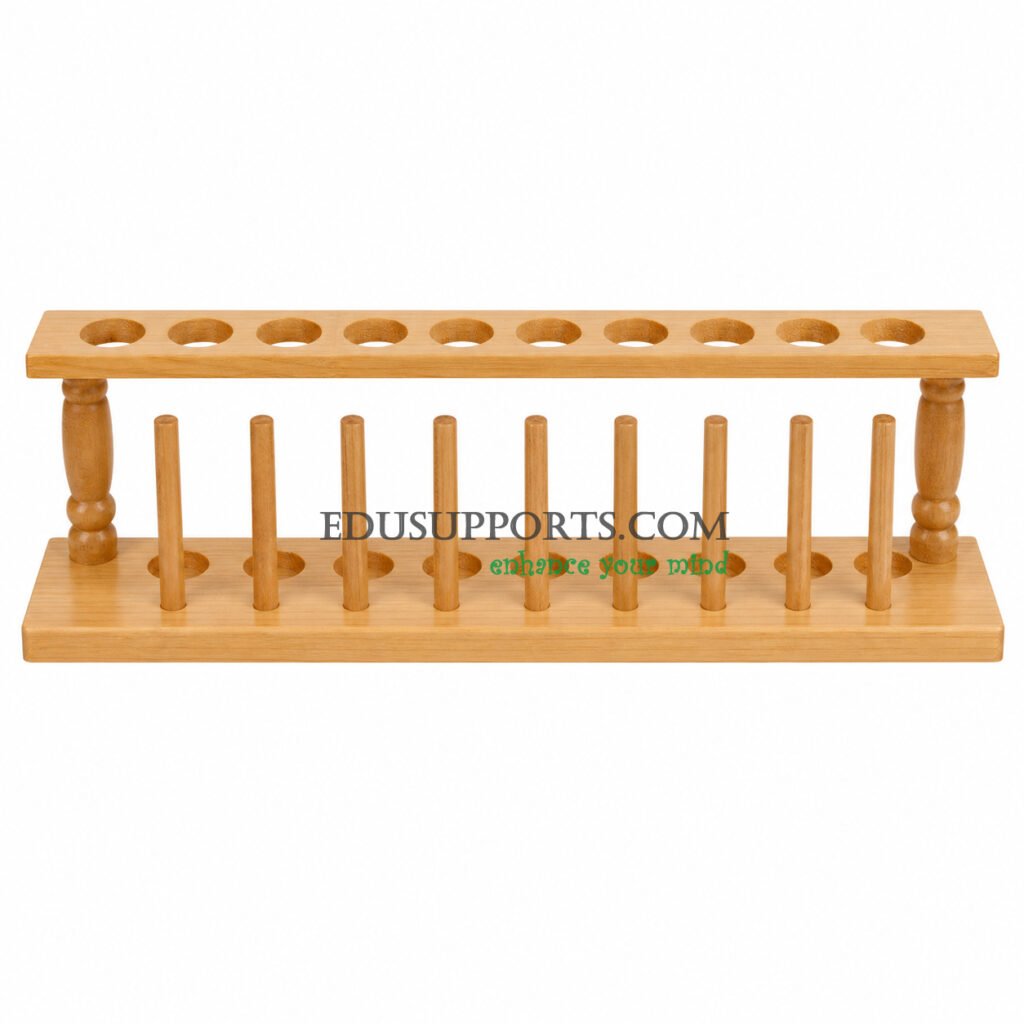 Wooden test tube rack 10 holes 22mm diameter polished hardwood laboratory stand