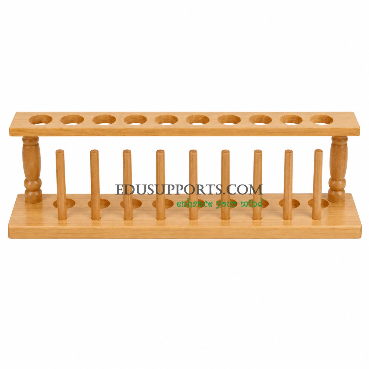 Wooden test tube rack 10 holes 22mm diameter polished hardwood laboratory stand