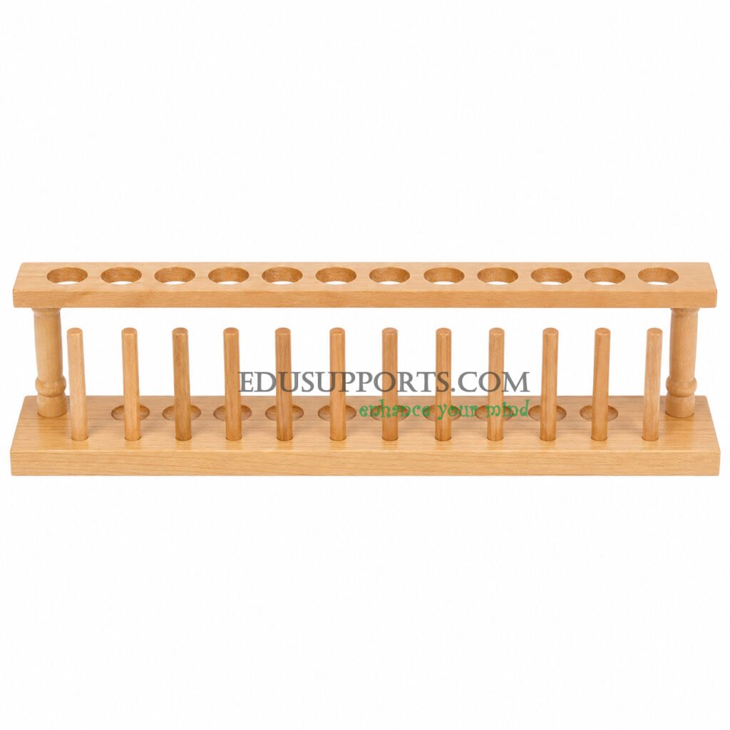 Wooden test tube rack 12 holes 22mm diameter polished hardwood laboratory stand