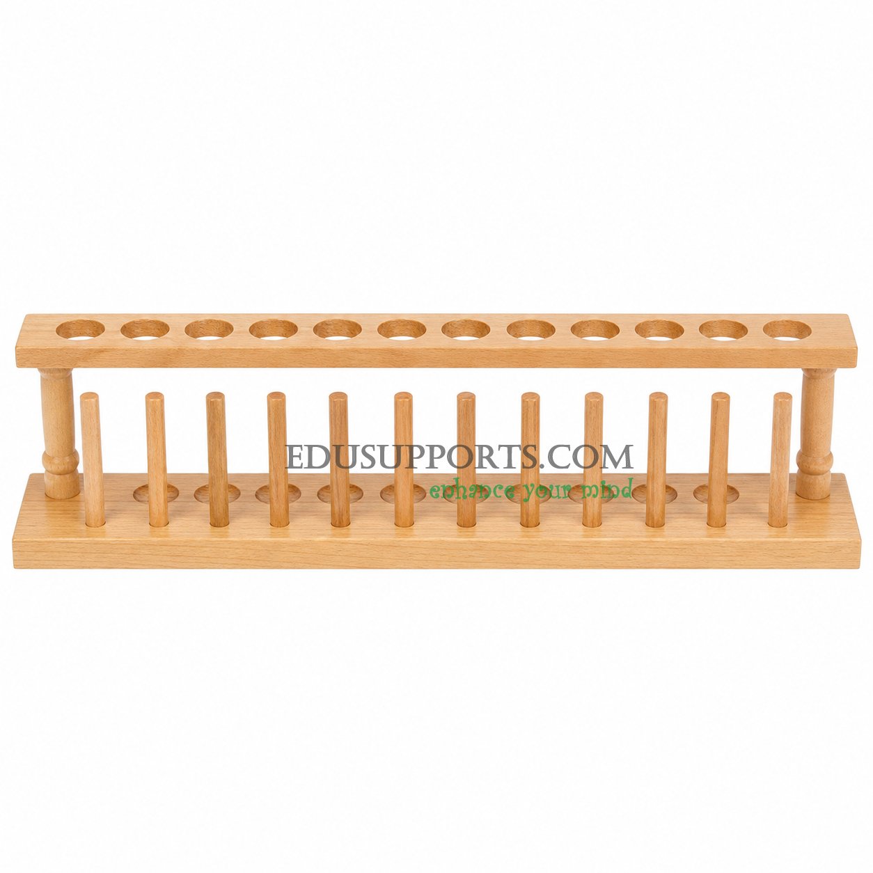 Wooden test tube rack 12 holes 22mm diameter polished hardwood laboratory stand