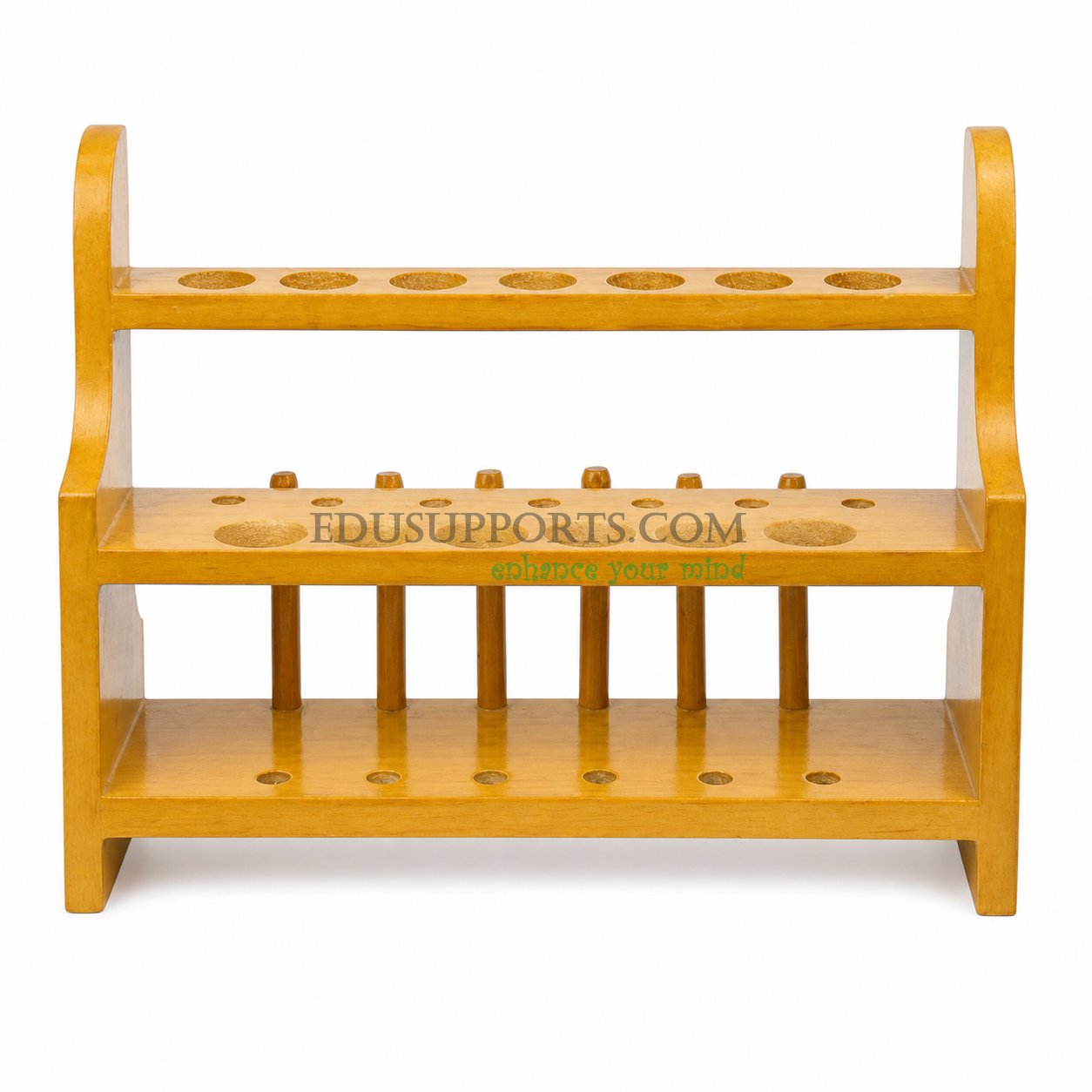 Wooden test tube rack 13 holes double layer 20mm upper 26mm lower with drying pins polished hardwood