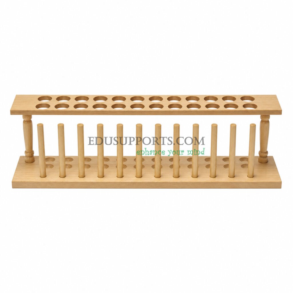 Wooden test tube rack 24 holes double row 12x2 arrangement 22mm diameter polished hardwood high capacity