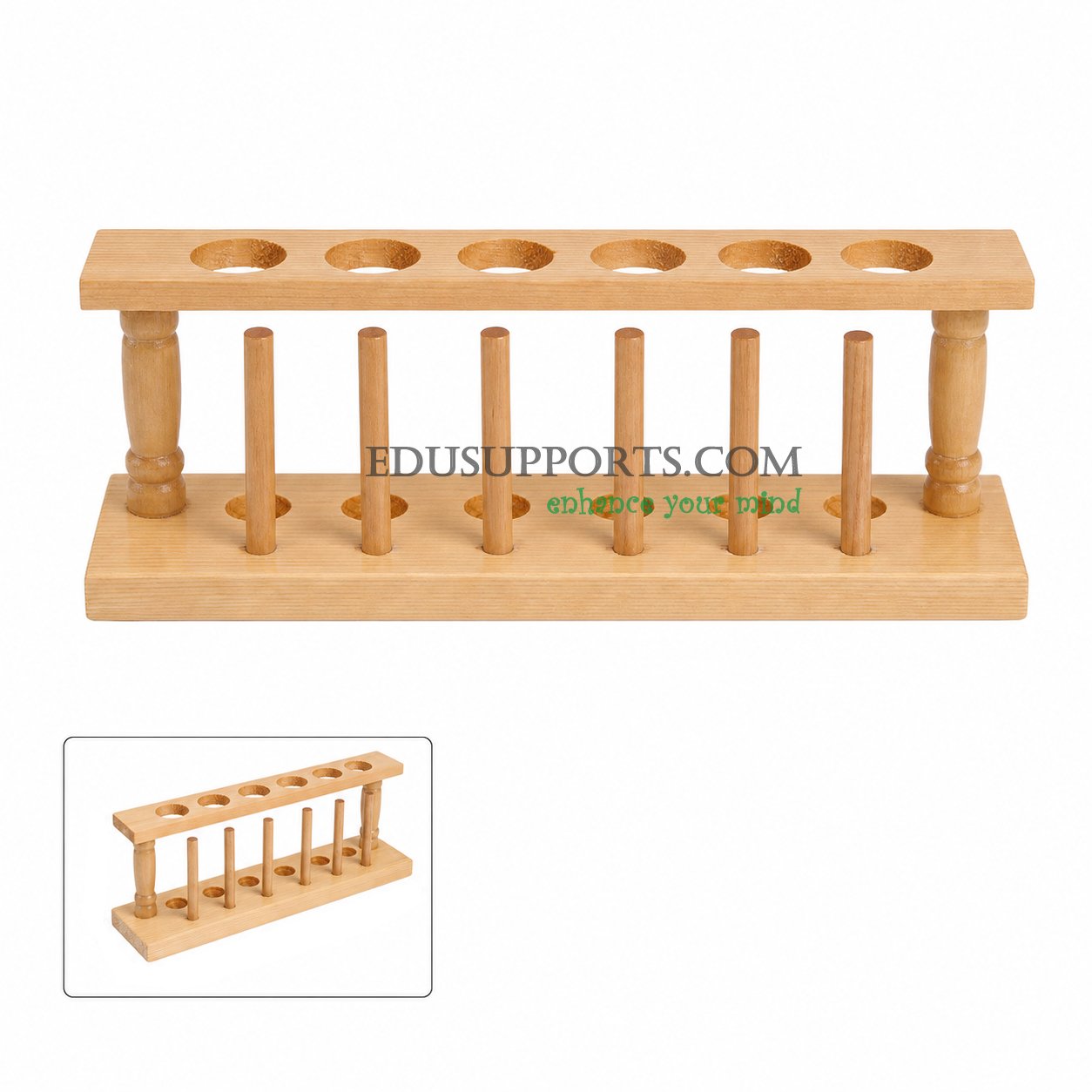 Wooden test tube rack 6 holes 22mm diameter polished hardwood laboratory stand