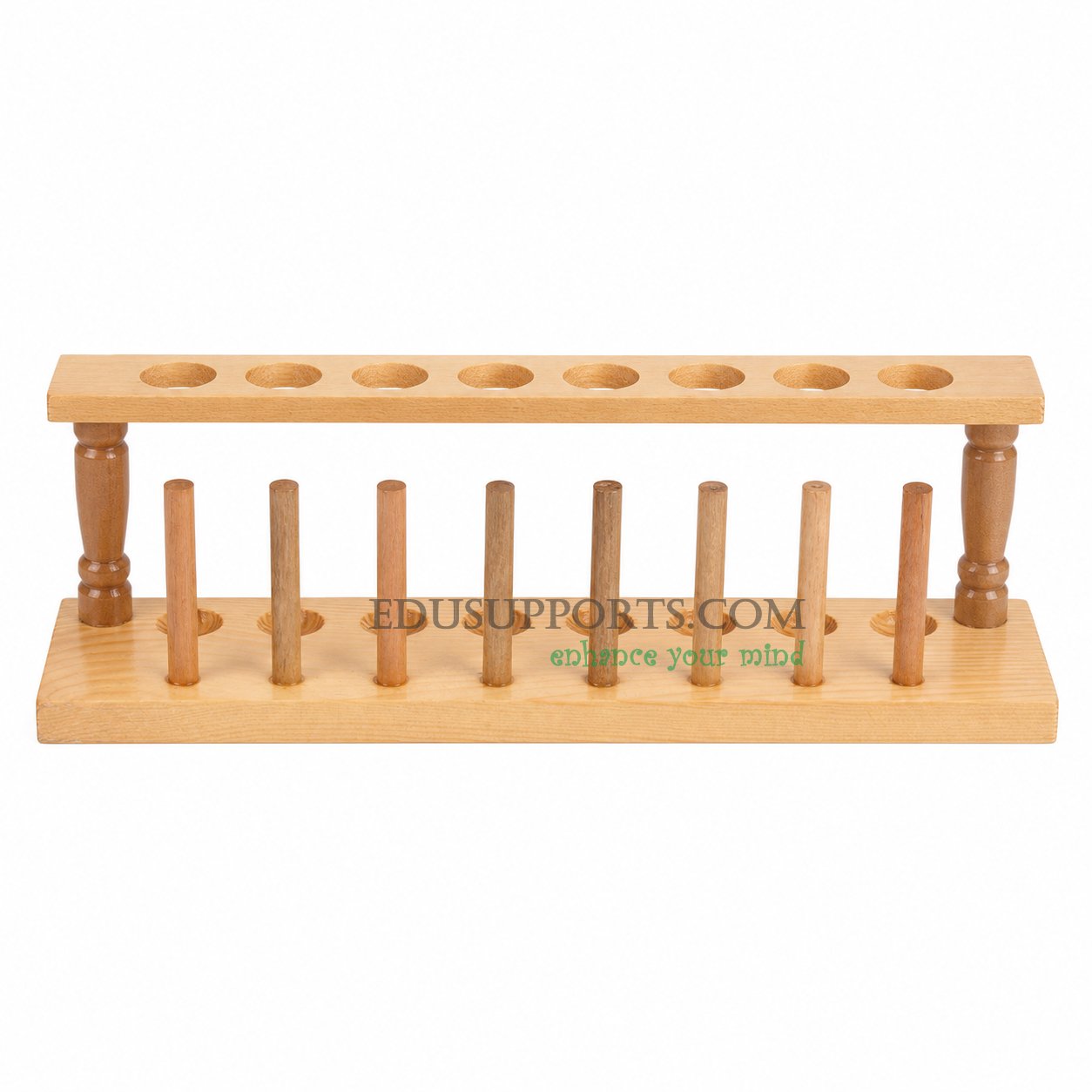 Wooden test tube rack 8 holes 22mm diameter polished hardwood laboratory stand